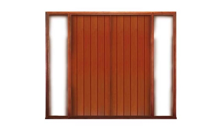 shaker vertical plank: double door +  two fixed glass