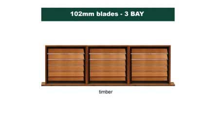 102 mm blades  2636 mm width  timber louvre: triple gallery
